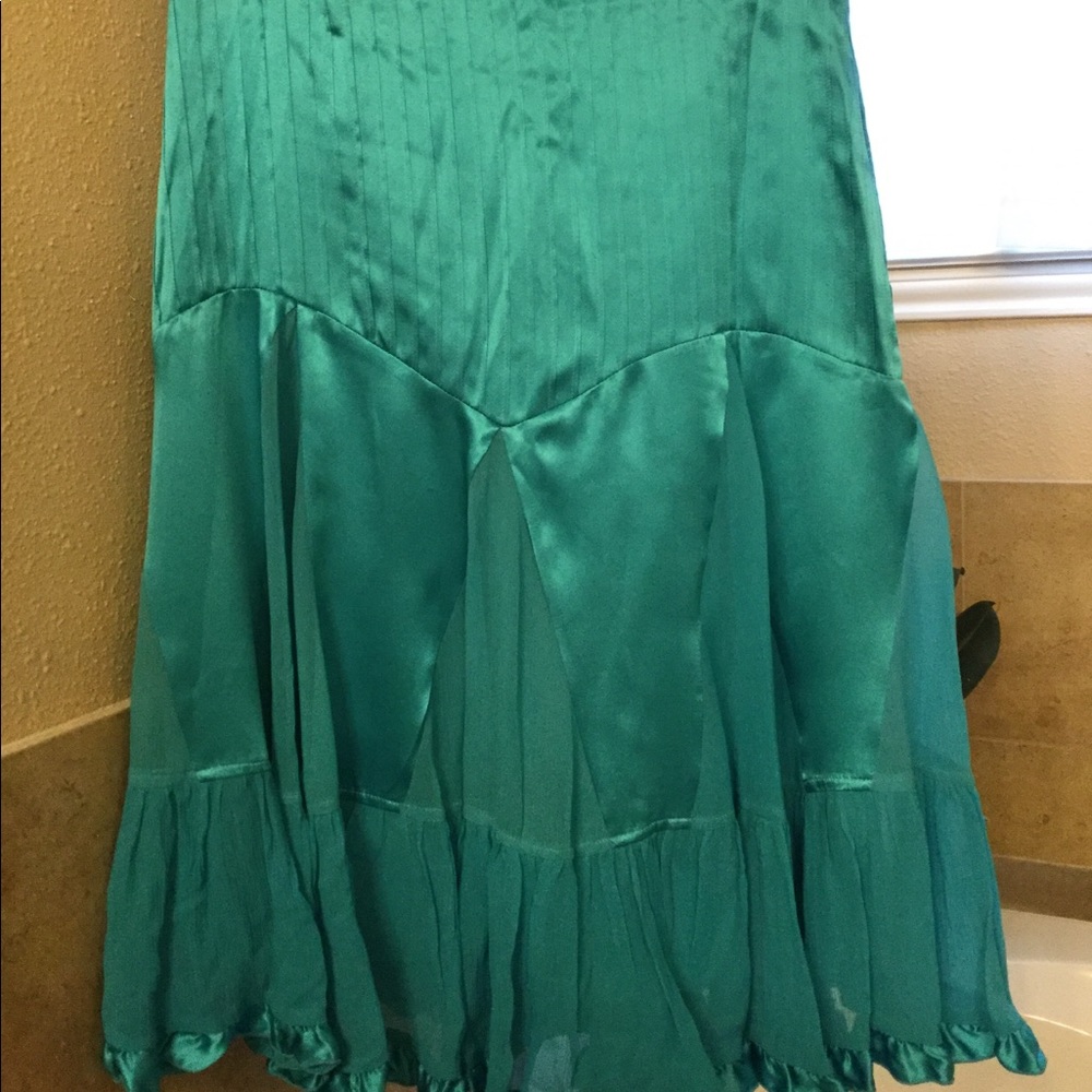 Turquoise green silk skirt